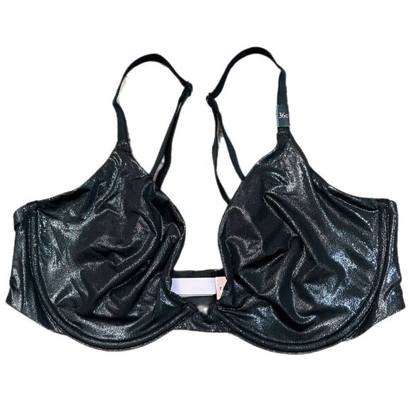 Victorias Secret Body Supersoft Metallic Unlined Plunge bra dark gray 36C - Picture 2 of 4